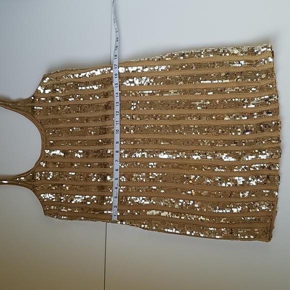 Gold Metallic Sequin and Silk Above Knee Shift Dress Party Dance Prom Sz 2 EUC - Picture 11 of 14